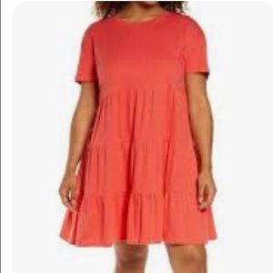 Treasure & Bond - Nordstrom - coral baby doll tiered t-shirt dress, S